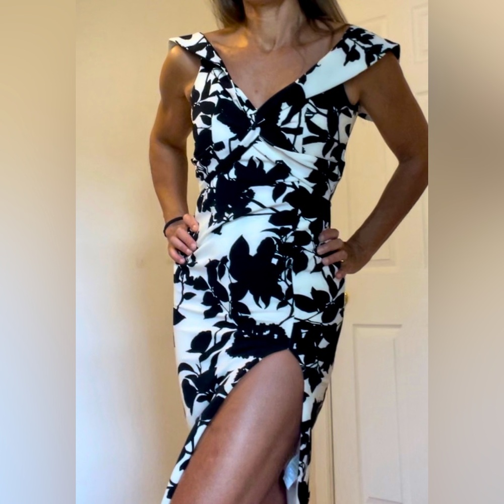 Bardot Ruffle Cocktail Dress with Sexy Slit Hem size 4/XS